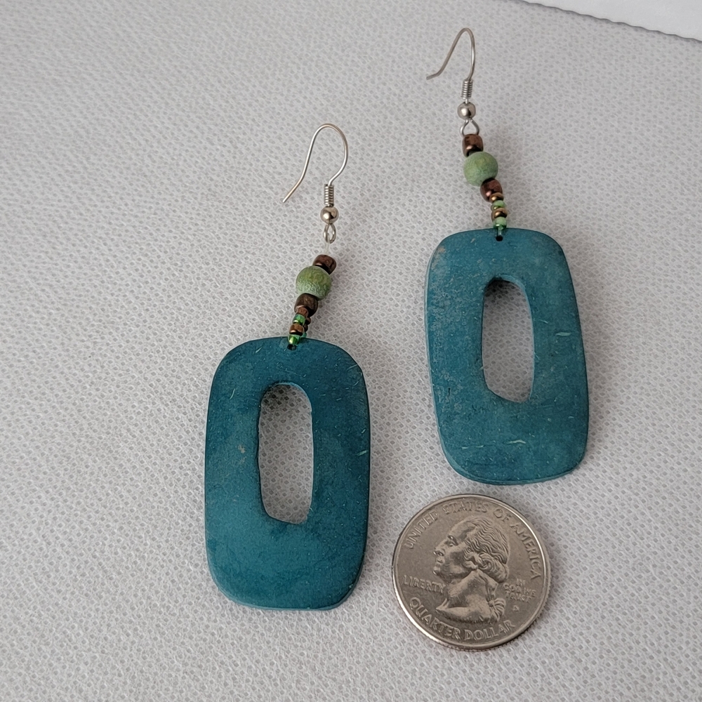Bead Drop Earrings Rounded Rectangle - Picture 3 of 5